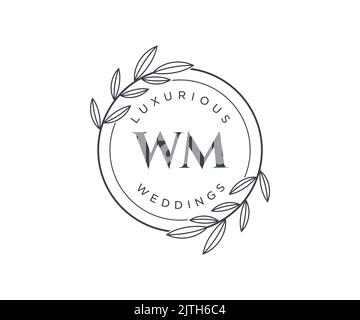 WM initiales lettre mariage monogramme logos modèle, dessin à la main moderne minimalistes et modèles floraux pour cartes d'invitation, Save the Date, élégant Illustration de Vecteur