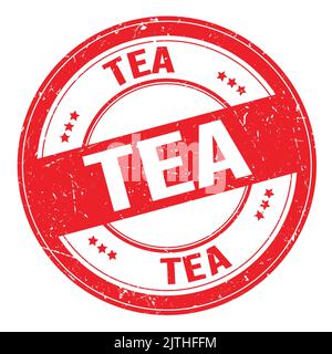 TEXTE DU THÉ inscrit sur le timbre rond rouge grungy Banque D'Images