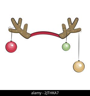 Cornes de cerfs de Noël avec boules de Noël. Illustration de Vecteur