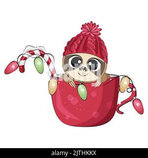 Adorable sloth de noël. Vacances d'hiver. Illustration de Vecteur