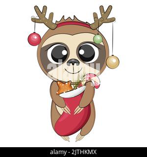 Adorable sloth de noël. Vacances d'hiver. Illustration de Vecteur