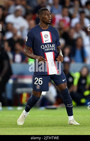 PARIS - Nordi Mukiele Mulere de Paris Saint-Germain lors du match de la Ligue française 1 entre Paris Saint-Germain et COMME Monaco au Parc des Princes à Paris, France sur 28 août 2022. ANP | hauteur néerlandaise | GERRIT DE COLOGNE Banque D'Images