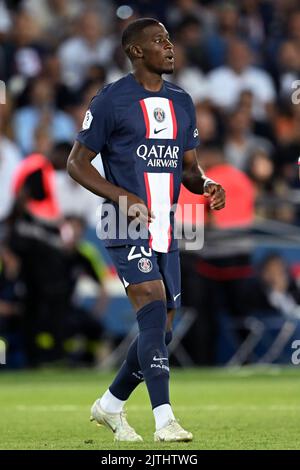 PARIS - Nordi Mukiele Mulere de Paris Saint-Germain lors du match de la Ligue française 1 entre Paris Saint-Germain et COMME Monaco au Parc des Princes à Paris, France sur 28 août 2022. ANP | hauteur néerlandaise | GERRIT DE COLOGNE Banque D'Images