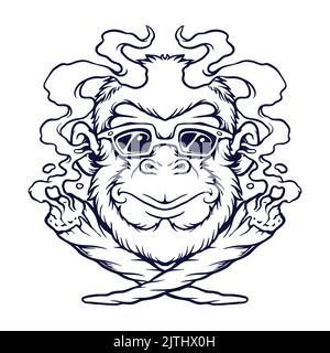 Cool Monkey Weed joint Silhouette illustrations vectorielles pour votre travail logo, t-shirt de marchandise de mascotte, autocollants et étiquettes, poster, salutation ca Banque D'Images