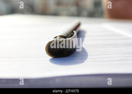 Un stylo bille noir se trouvant sur une page vierge Banque D'Images