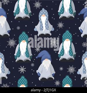 Motif de Noël sans coutures avec gnomes scandinaves et flocons de neige. Il est bien adapté pour le papier d'emballage, les textiles. Vecteur Illustration de Vecteur