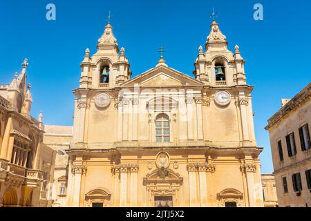 Façade de la cathédrale Saint-Paul de Mdina, Malte Banque D'Images