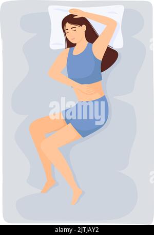 Une femme dort. Fille en pyjama dormant sur le lit. Illustration vectorielle Illustration de Vecteur