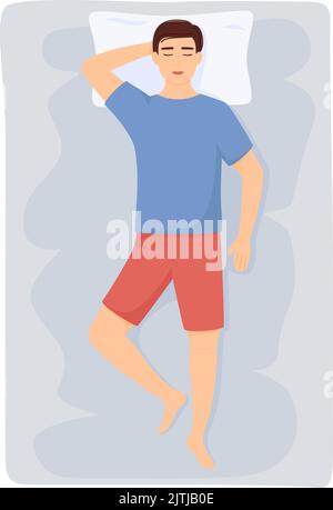 L'homme dort. Homme en pyjama dormant sur le lit. Vue de dessus. Illustration vectorielle Illustration de Vecteur