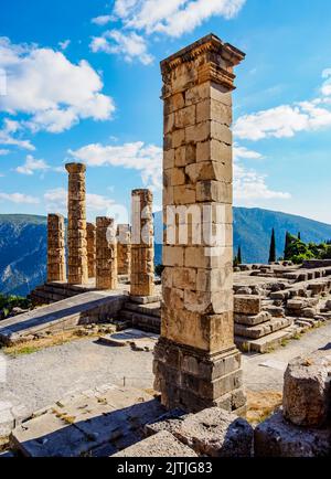 Le Temple d'Apollon, vue en hauteur, Delphes, Phosis, Grèce Banque D'Images