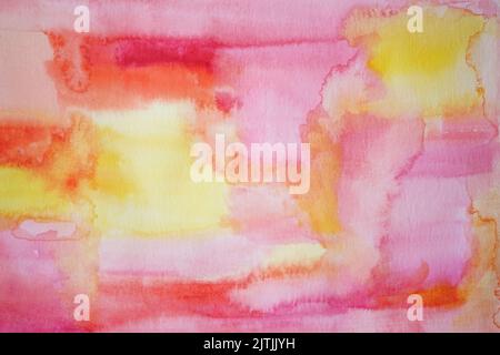 arrière-plan abstrait de couleur vive avec peintures à l'aquarelle rose et jaune. Banque D'Images
