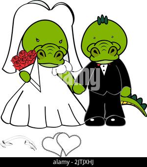 illustration de la série de dessins animés couple de crocodiles mariés au format vectoriel Illustration de Vecteur