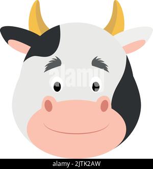 Visage de vache de style dessin animé pour les enfants. Série d'illustrations vectorielles faces d'animaux Illustration de Vecteur