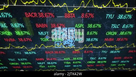 Image du traitement des données boursières via un lecteur de code qr par rapport au réseau de connexions Banque D'Images