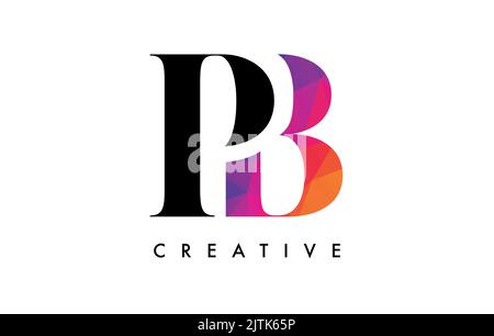 PB Letter Design avec Creative Cut et Colorful Rainbow texture. Logo vectoriel BP Letter Icon avec police Serif et style minimaliste. Illustration de Vecteur