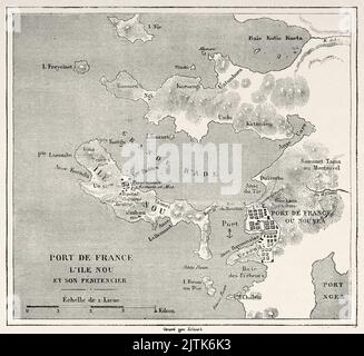 Ancienne carte de Nouméa, Nouvelle-Calédonie. Voyage en Nouvelle-Calédonie par Jules Garnier 1863-1866 au départ du Tour du monde 1867 Banque D'Images