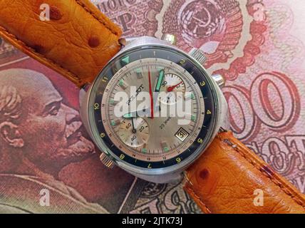 URSS Poljot Chronographe Sturmanskie montre - style compresseur de style militaire Banque D'Images