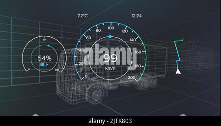 Illustration d'un réseau de connexions avec des icônes sur la numérisation de l'oscilloscope Banque D'Images
