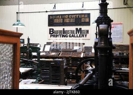 La galerie d'impression historique du musée industriel de Bradford, à Moorside Mills, dans le West Yorkshire, Royaume-Uni Banque D'Images