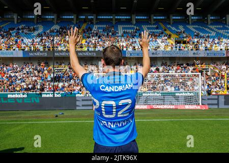 Brugge, Belgique, 31 août 2022. Hans Vanaken, du club, photographié pendant la journée de famille de l'équipe belge de football Club Brugge KV, au stade Jan Breydel, à Bruges, le mercredi 31 août 2022. BELGA PHOTO KURT DESPLENTER Banque D'Images