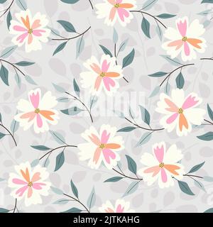 Motif fleuri artistique sans couture pour le textile et l'impression. Répéter l'arrière-plan de texture des fleurs et des feuilles abstraites Illustration de Vecteur