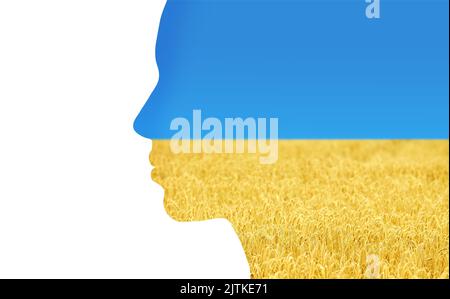 silhouette de femme aux couleurs du drapeau ukrainien Banque D'Images