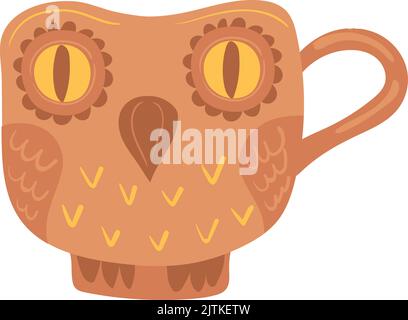 Tasse à thé Owl. Tasse en céramique dessinée à la main isolée sur fond blanc Illustration de Vecteur