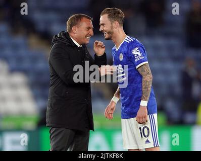 Photo du dossier datée du 11-05-2022 de Brendan Rodger, directeur de Leicester City, qui espère que James Maddison sera en forme pour affronter Manchester United. Date de publication : mercredi 31 août 2022. Banque D'Images