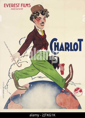 Everest films - Charlie Chaplin 'Charlot' - affiche de film vintage 1918 - Art by Auguste Leymarie - Silent film Banque D'Images