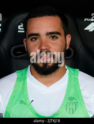 Carlos Manuel Perez de Valencia CF pendant le match de la Liga entre Valencia CF et Atletico de Madrid a joué au stade Mestalla sur 29 août 2022 à Valence, Espagne. (Photo de Colas Buera / PRESSIN) Banque D'Images