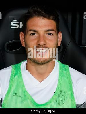 Manu Vallejo de Valence CF pendant le match de la Liga entre Valencia CF et Atletico de Madrid a joué au stade Mestalla sur 29 août 2022 à Valence, Espagne. (Photo de Colas Buera / PRESSIN) Banque D'Images