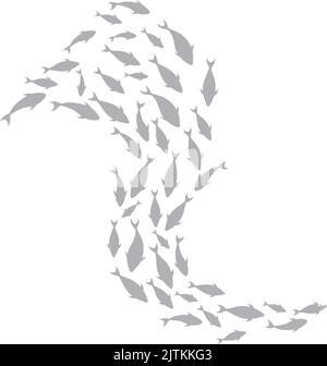 Silhouettes de l'école de poisson sous l'eau. Groupe de faune marine isolé sur fond blanc Illustration de Vecteur