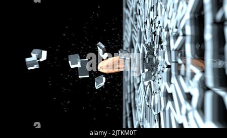 Bullet shot to Glass window. Verre brisé et brisé après la destruction par balle tirée. Banque D'Images