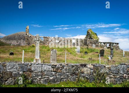 Les ruines de l'église de Kilchrist (Cill Chriosd) dans l'île de Scoltland de Skye en une journée ensoleillée. Banque D'Images