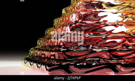 3D rendu. Un bijou précieux avec un motif tourbillonnant et de nombreuses lumières colorées. Escaliers en verre ornements en cristal avec des motifs colorés jaune et rouge et Banque D'Images