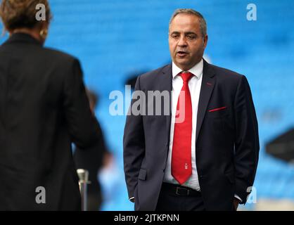 Nottingham Forest directeur du football Kyriakos Dourekas avant le match de la Premier League au Etihad Stadium, Manchester. Date de la photo: Mercredi 31 août 2022. Banque D'Images