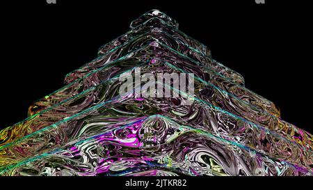 3D rendu. Un bijou en cristal avec des motifs de tourbillon et des formes abstraites à l'intérieur. Corps géométrique avec une texture artistique abstraite avec beaucoup de couleurs et de hauteur Banque D'Images