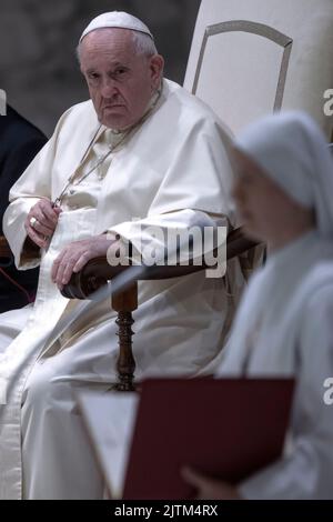 Vatican, Vatican, le 31 août 2022. Le pape François lors de son audience générale hebdomadaire dans la salle Paul VI. Crédit: Maria Grazia Picciarella/Alay Live News Banque D'Images