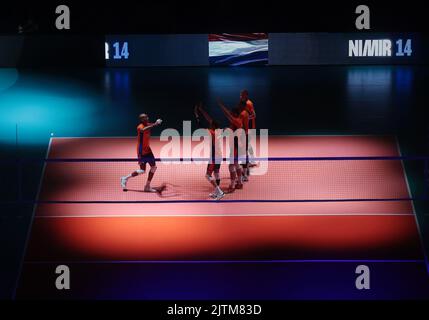 LJUBLJANA, SLOVÉNIE - AOÛT 31 : l'équipe des pays-Bas réagit lors du Championnat du monde masculin de volley-ball de la FIVB - Pool F - phase préliminaire de match entre les pays-Bas et l'Iran à l'Arena Stozice sur 31 août 2022 à Ljubljana, Slovénie (photo de l'agence Borut Zivulovic/BSR) Banque D'Images