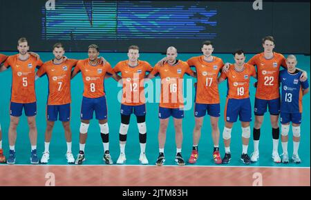 LJUBLJANA, SLOVÉNIE - AOÛT 31 : équipe des pays-Bas pendant le Championnat du monde masculin de volley-ball de la FIVB - Pool F - phase préliminaire de match entre les pays-Bas et l'Iran à l'Arena Stozice sur 31 août 2022 à Ljubljana, Slovénie (photo de l'agence Borut Zivulovic/BSR) Banque D'Images