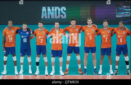 LJUBLJANA, SLOVÉNIE - AOÛT 31 : équipe des pays-Bas pendant le Championnat du monde masculin de volley-ball de la FIVB - Pool F - phase préliminaire de match entre les pays-Bas et l'Iran à l'Arena Stozice sur 31 août 2022 à Ljubljana, Slovénie (photo de l'agence Borut Zivulovic/BSR) Banque D'Images