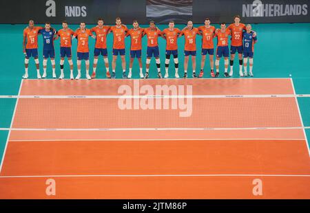 LJUBLJANA, SLOVÉNIE - AOÛT 31 : équipe des pays-Bas pendant le Championnat du monde masculin de volley-ball de la FIVB - Pool F - phase préliminaire de match entre les pays-Bas et l'Iran à l'Arena Stozice sur 31 août 2022 à Ljubljana, Slovénie (photo de l'agence Borut Zivulovic/BSR) Banque D'Images