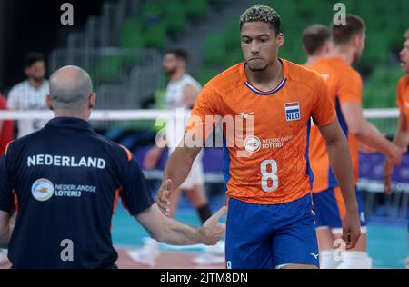LJUBLJANA, SLOVÉNIE - 31 AOÛT:les joueurs des pays-Bas célèbrent lors du Championnat du monde masculin de volley-ball de la FIVB - Pool F - phase préliminaire de match entre les pays-Bas et l'Iran à l'Arena Stozice sur 31 août 2022 à Ljubljana, Slovénie (photo de l'agence Borut Zivulovic/BSR) Banque D'Images