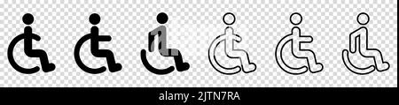 Icône ensemble de fauteuils roulants. Symbole handicapé dans les styles d'art plat et au trait. Signes vectoriels isolés sur fond transparent Illustration de Vecteur