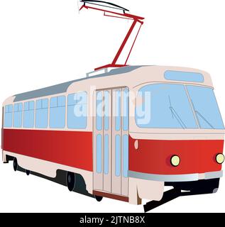 Tramway vintage isolé sur fond blanc. Service de transport de personnes. Tramway urbain Illustration de Vecteur