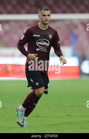 Foto Alessandro Garofalo/Lapresse 28 agosto 2022 Salerno, Italia sport calcio Salernitana vs Sampdoria - Campionato di calcio série A Tim 2022/2023 - Stadio Arechi. Nella foto: Federico Bonazzoli (US Salerntana 1919); 28 août 2022 Salerno, Italie football sportif Salerntana vs Samdoria - Ligue italienne de football de championnat a 2022/2023 - Stade Arechi. Dans la photo: Federico Bonazzoli (US Salernitana 1919); Banque D'Images