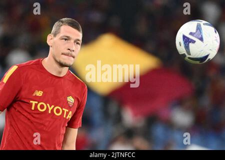 Foto Alfredo Falcone/Lapresse 30 Agosto 2022 - Roma, Italia - sport, calcio - Roma vs Monza - Campionato italiano di calcio Serie A TIM 2022/2023 - Stadio Olimpico. Nella foto: Andrea Belotti de AS Roma Foto Alfredo Falcone/Lapresse 30 août 2022 Rome, Italie - sport, calcio - Roma vs Monza - Championnat italien de football 2022/2023 - Stade Olimpic. Dans la photo: Andrea Belotti de AS Roma Banque D'Images