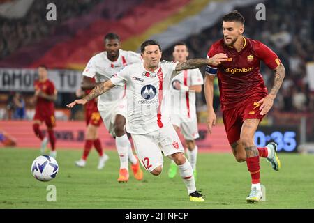 Foto Alfredo Falcone/Lapresse 30 Agosto 2022 - Roma, Italia - sport, calcio - Roma vs Monza - Campionato italiano di calcio Serie A TIM 2022/2023 - Stadio Olimpico. Nella foto: Lorenzo Pellegrini de AS Roma Foto Alfredo Falcone/Lapresse 30 août 2022 Rome, Italie - sport, calcio - Roma vs Monza - Championnat italien de football série A 2022/2023 - Stade Olimpic. Dans la photo: Lorenzo Pellegrini d'AS Roma Banque D'Images