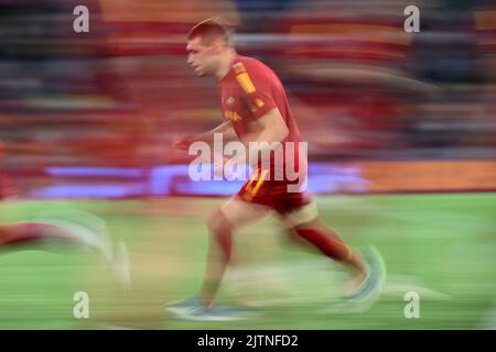 Foto Alfredo Falcone/Lapresse 30 Agosto 2022 - Roma, Italia - sport, calcio - Roma vs Monza - Campionato italiano di calcio Serie A TIM 2022/2023 - Stadio Olimpico. Nella foto: Andrea Belotti de AS Roma Foto Alfredo Falcone/Lapresse 30 août 2022 Rome, Italie - sport, calcio - Roma vs Monza - Championnat italien de football 2022/2023 - Stade Olimpic. Dans la photo: Andrea Belotti de AS Roma Banque D'Images