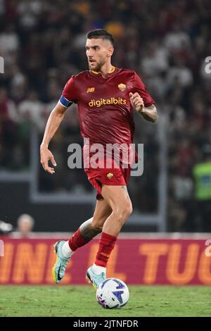 Foto Alfredo Falcone/Lapresse 30 Agosto 2022 - Roma, Italia - sport, calcio - Roma vs Monza - Campionato italiano di calcio Serie A TIM 2022/2023 - Stadio Olimpico. Nella foto: Lorenzo Pellegrini de AS Roma Foto Alfredo Falcone/Lapresse 30 août 2022 Rome, Italie - sport, calcio - Roma vs Monza - Championnat italien de football série A 2022/2023 - Stade Olimpic. Dans la photo: Lorenzo Pellegrini de AS Roma Banque D'Images